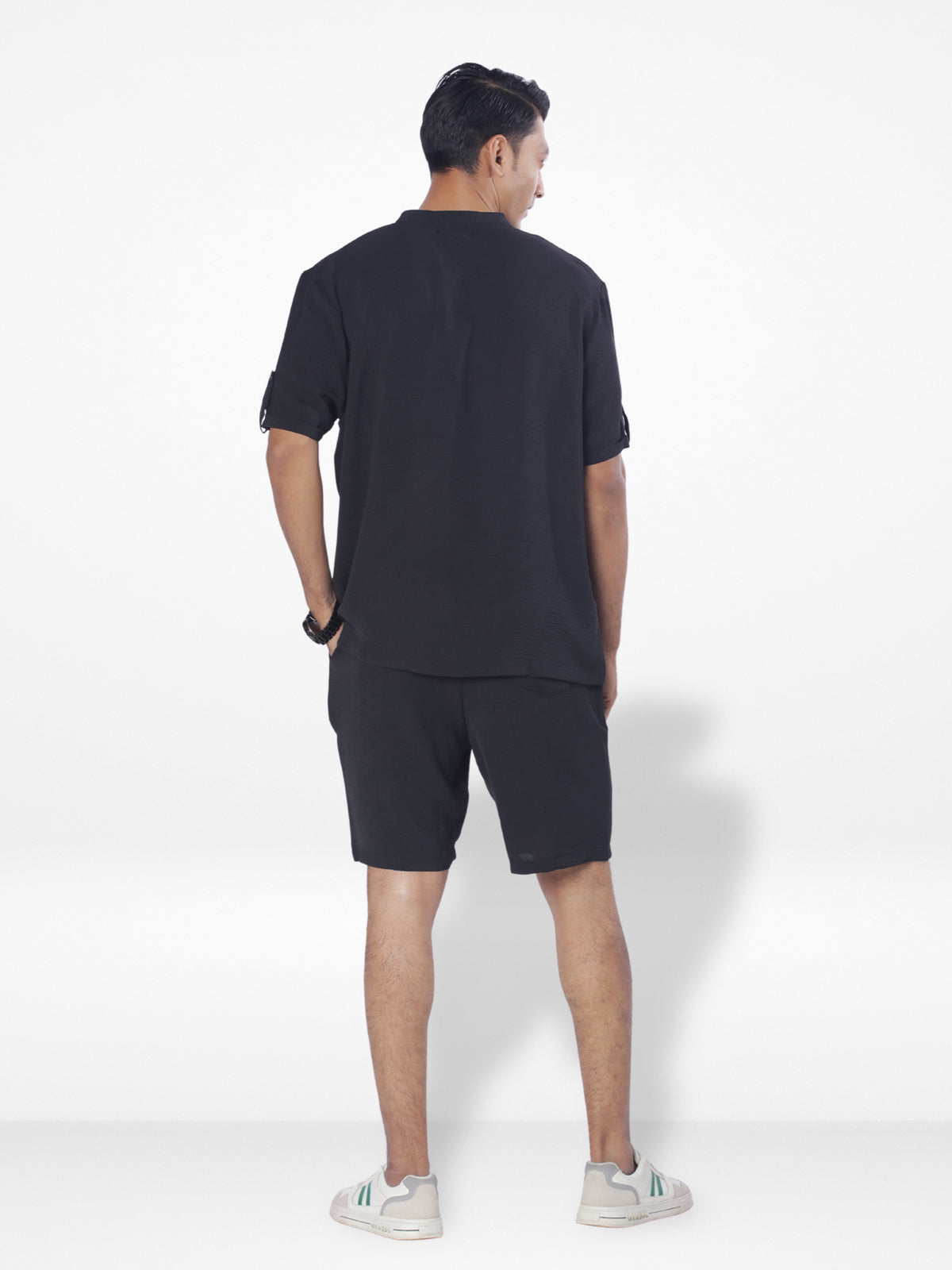 Men's Short Sleeve Shirt & Short Pant Set| Black