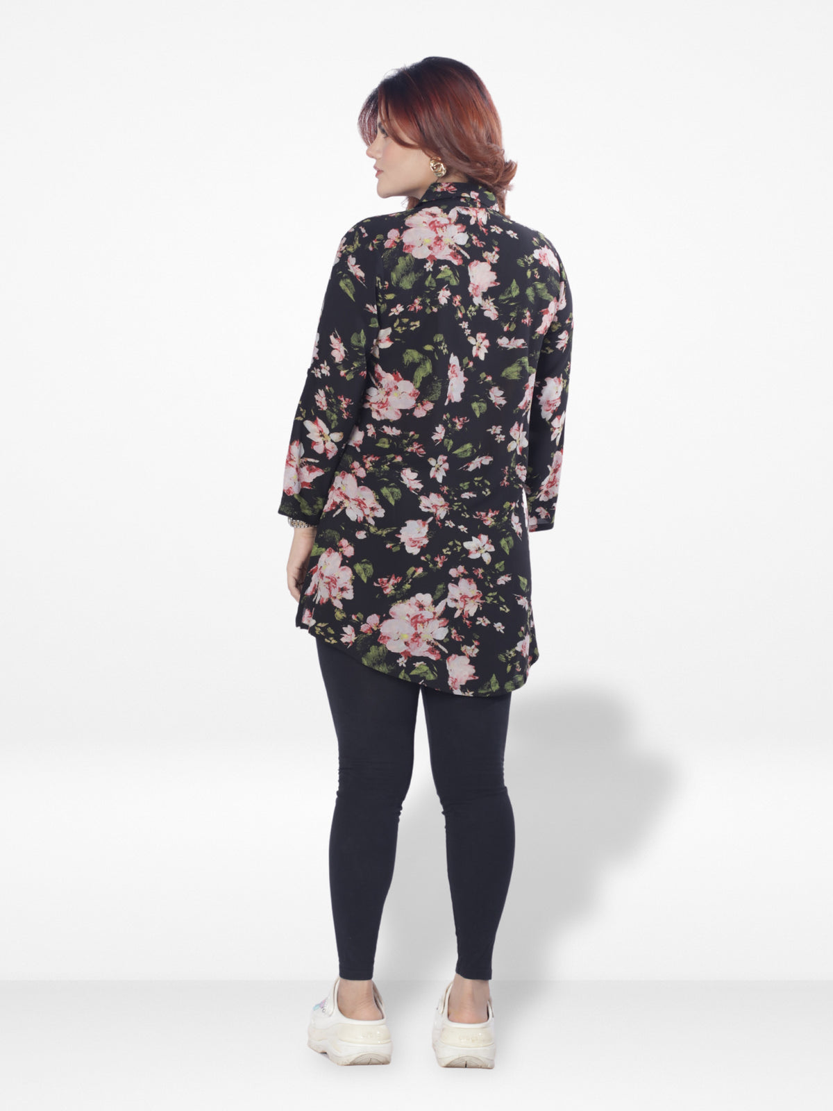 Women Black All Over Print Long Top| Black