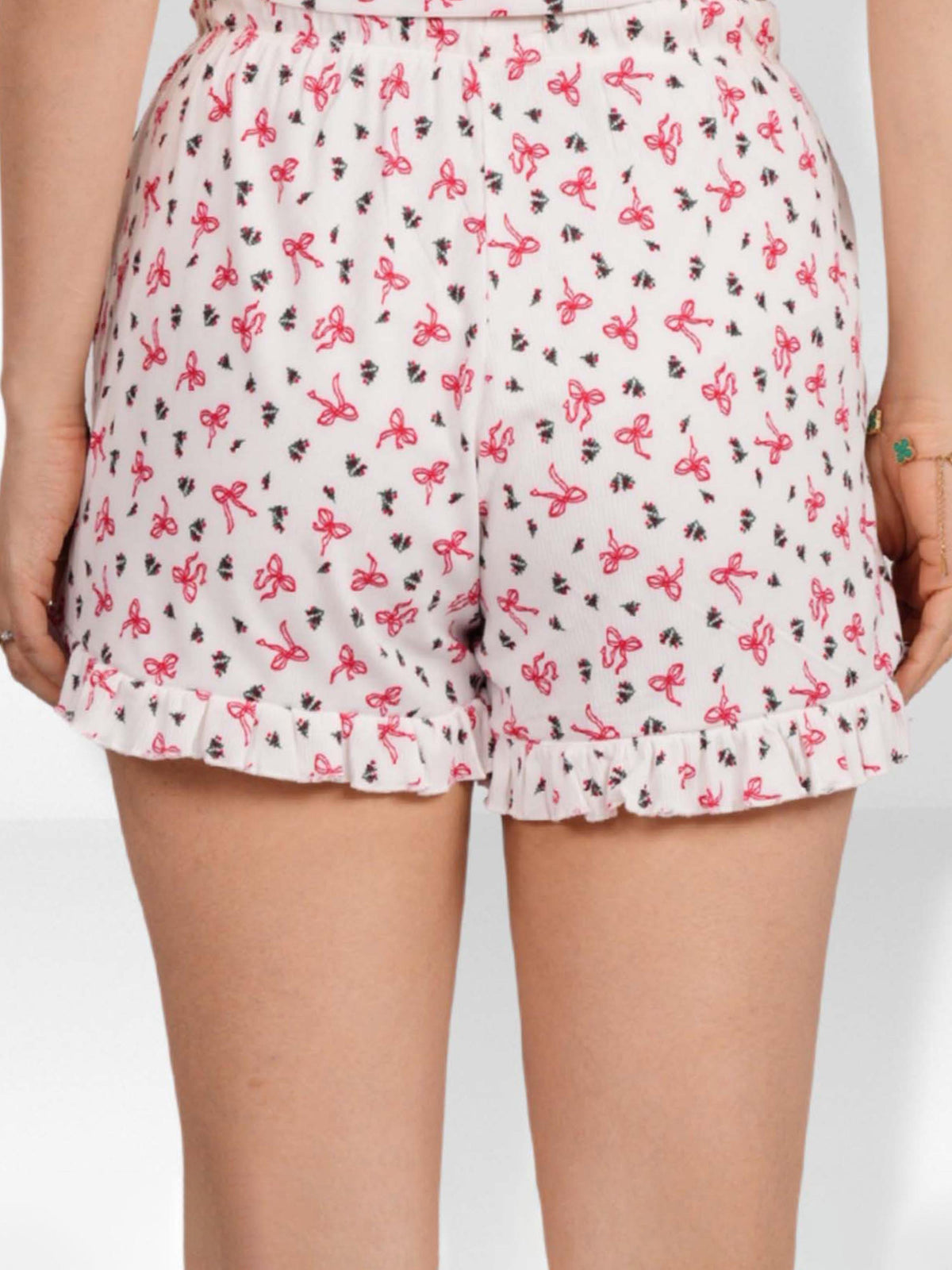 Womens All Over Printed Frill Height Style Bottom Shorts for Trendy Casual Wear - Egret