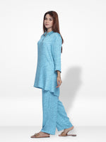 Women Ocean Blue Aop Print Co-Ord Set with Luxury Details