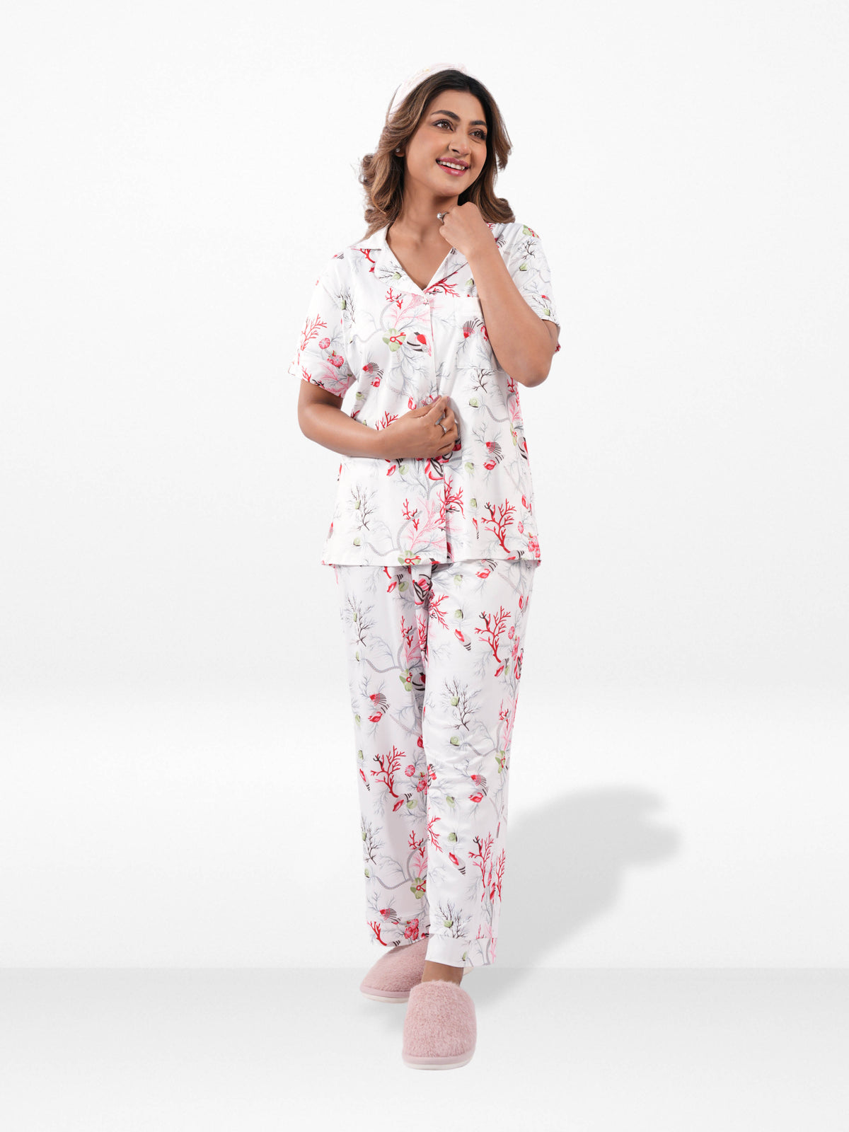 Women’s Printed Night Suit Set – Shirt & Pyjama | Soft Nightwear Dress, 2 Piece Sleepwear for Women, Comfortable Loungewear
