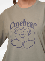 Women Cute Bear Print T-shirt with Short Sleeves and Round Neck