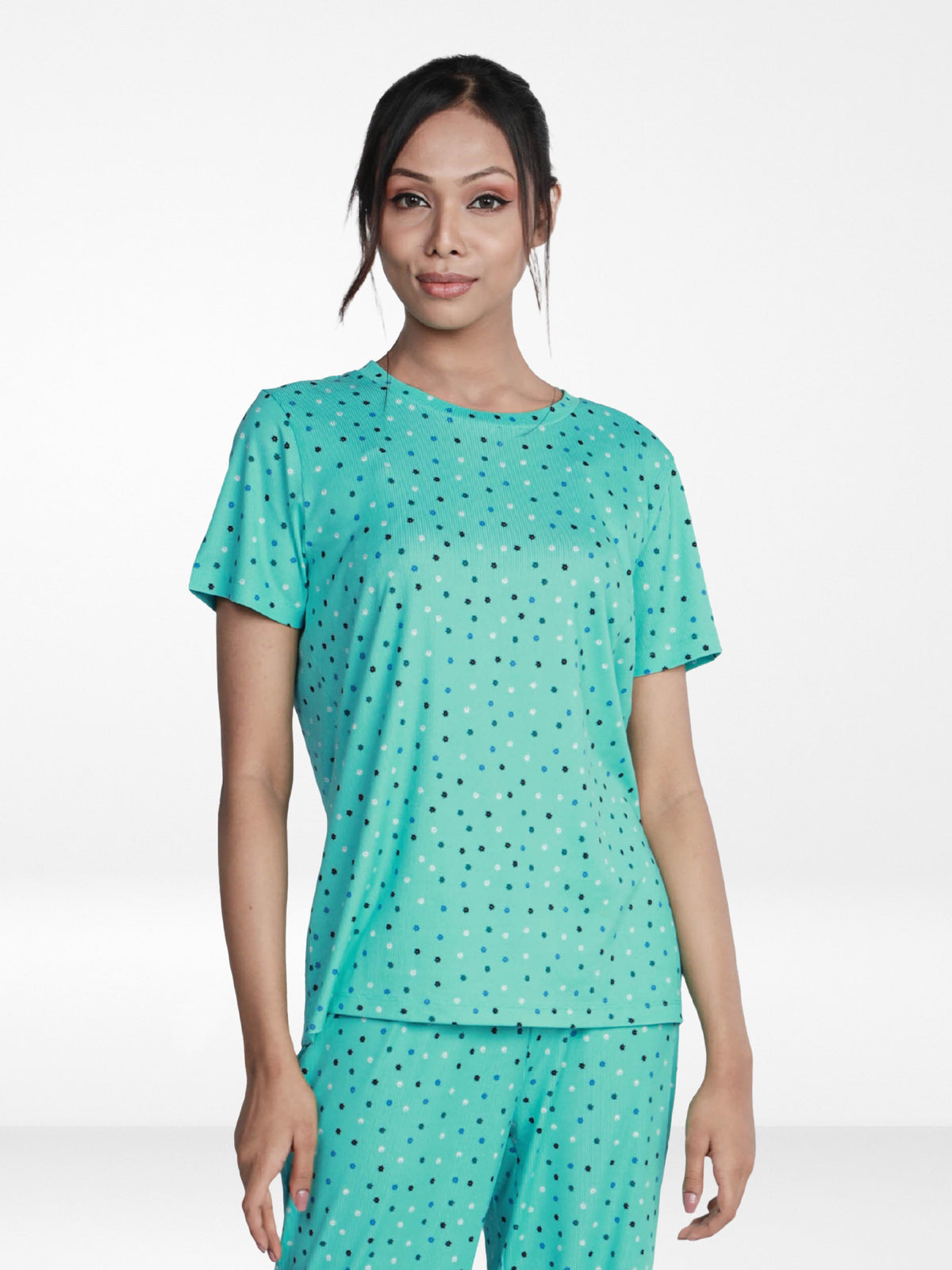 Women’s All Over Printed Short Sleeve Lounge Top | Soft Stretch Yummy Rib Fabric | Crew Neck Casual Sleepwear & Loungewear Top - Florida