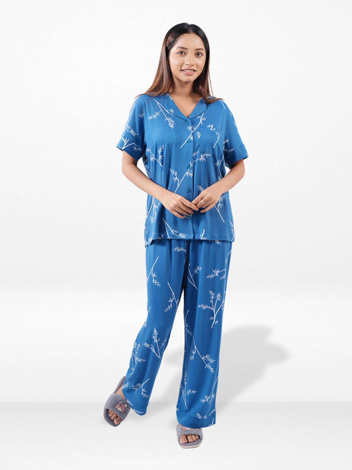 Women’s Printed Night Suit Set – Shirt & Pyjama | Soft Nightwear Dress, 2 Piece Sleepwear for Women, Comfortable Loungewear