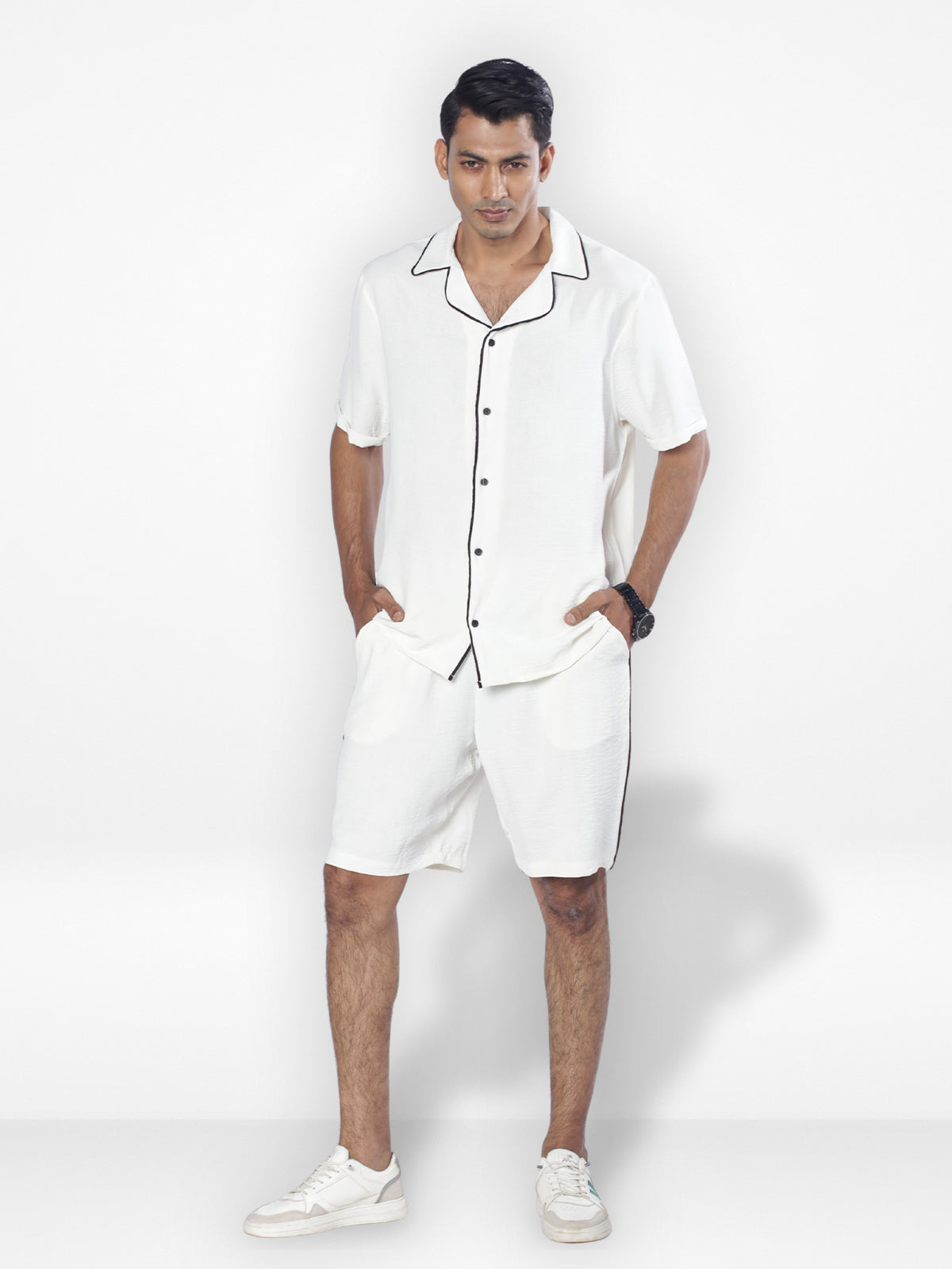 Men's Casual Short Sleeve Button Down Shirt & Short Pant Set | Off White