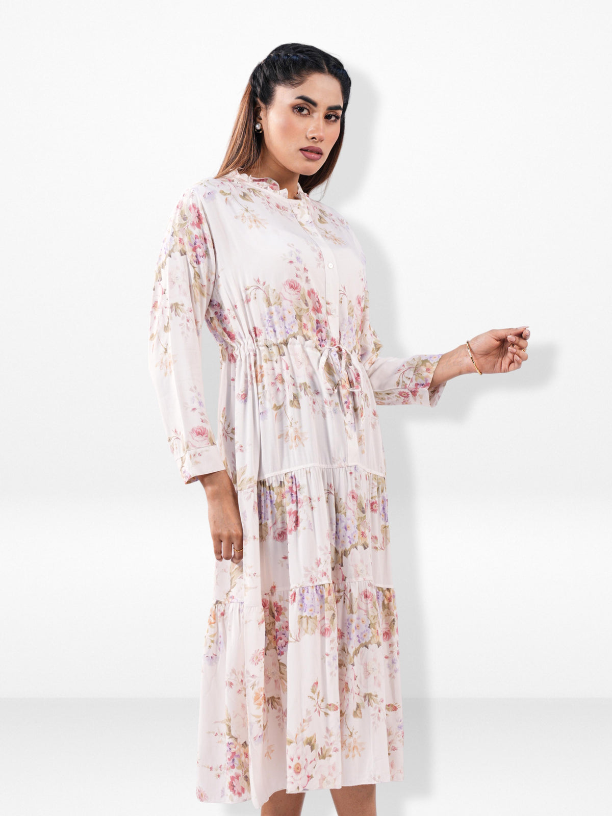Women’s Floral Long Sleeve Tunic Dress – Elegant Casual Long Top | Lightweight Everyday Wear