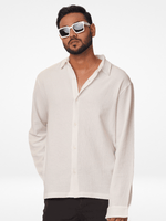 Men's Relaxed-Fit Full-Sleeve Casual Shirt White- INTEBLU
