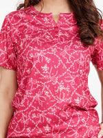 Women’s Henley Short Sleeve Pajama Top | Printed Sleepwear Shirt | Soft Stretch Yummy Rib Fabric | Casual Lounge Top for Women - Crimson