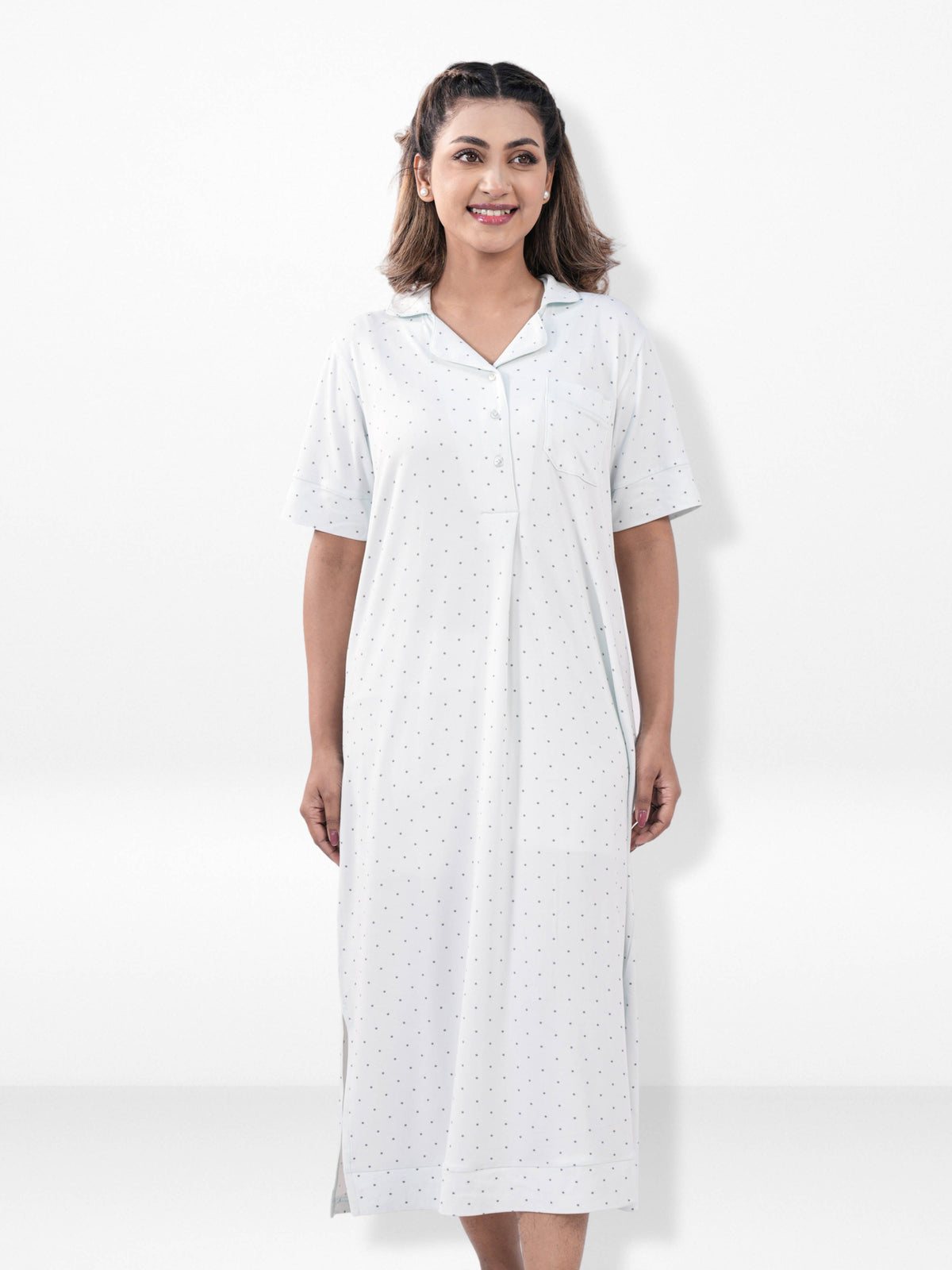 Women’s Notch Collar Long Top – Short Sleeve Casual Tunic | Stylish Everyday Wear Blouse