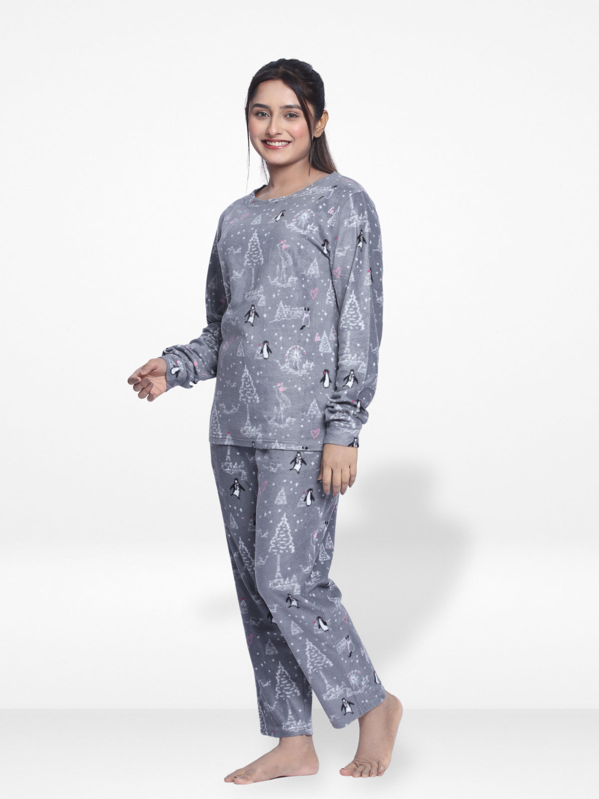 Women's Micro Polar Fleece Graphic Print Sleepwear Long Sleeve Pyjama Set