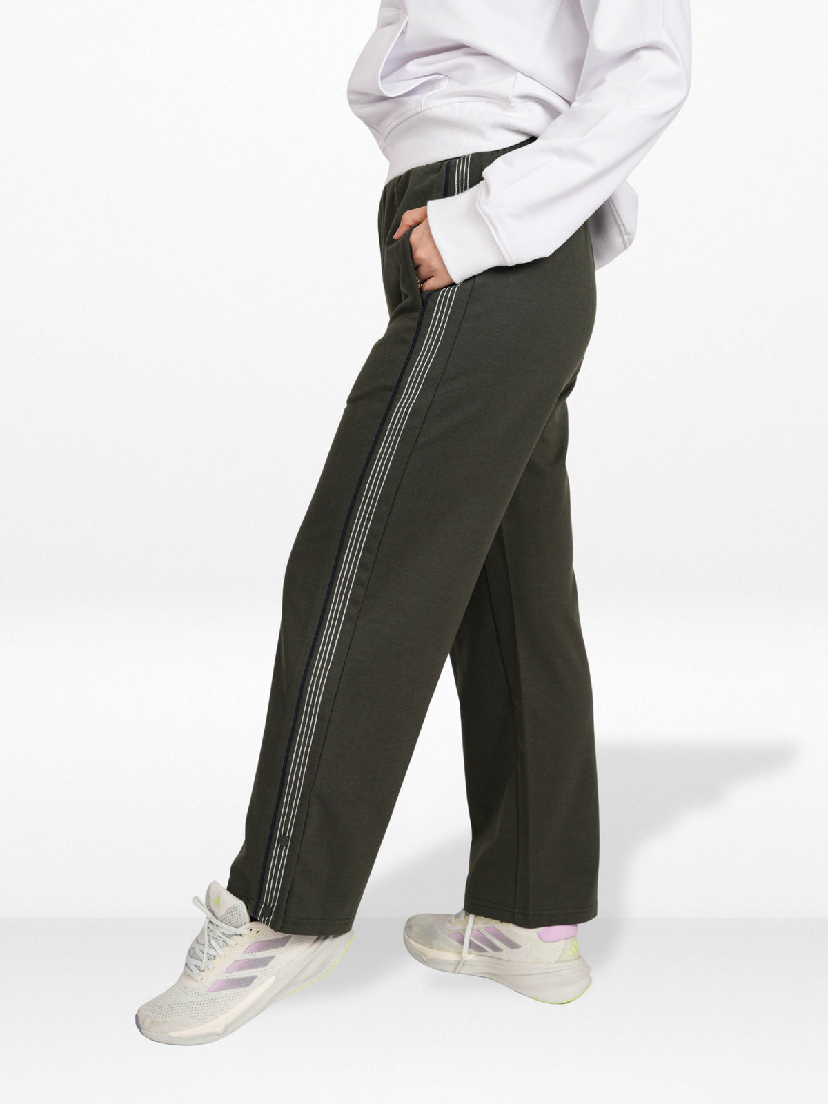 Women’s Flowy Pants – Elasticated Waist with Adjustable Drawcord | Contrast Stitch Side Detail, Casual Comfortable Trousers