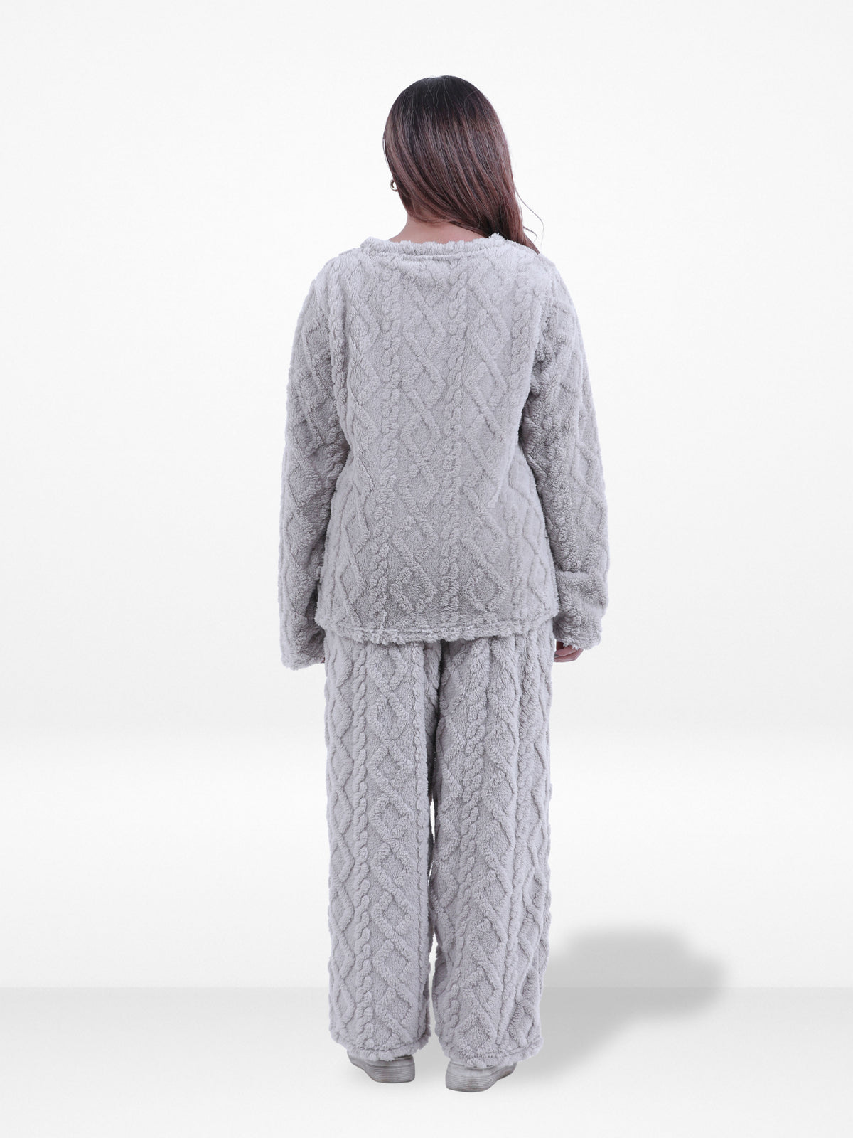 Women’s Fur Fabric Pyjama Set – Soft & Cozy 2-Piece Winter Nightwear | Long Sleeve Sleepwear Top and Bottom Set