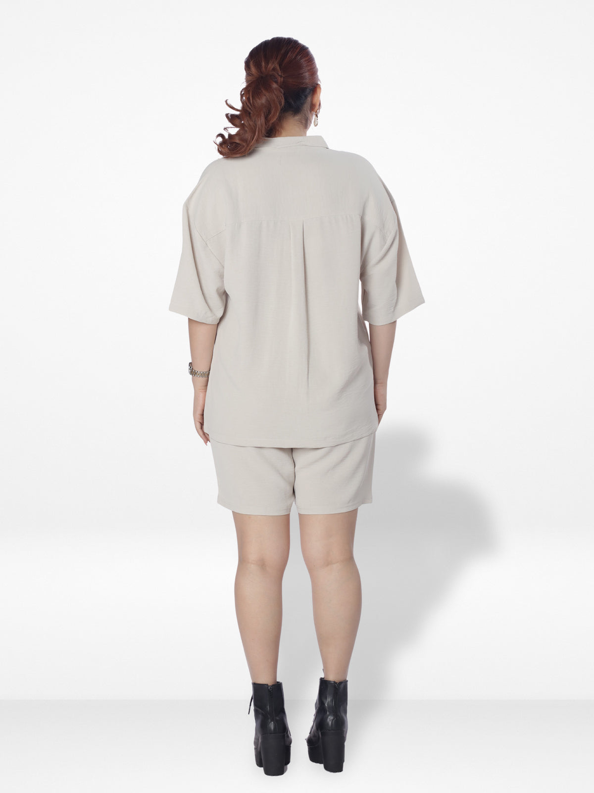 Women Solid Color Co-Ord Set| Short Sleeve| Beige