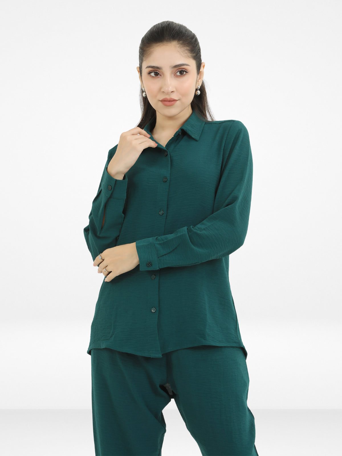 Women Solid Color Co-Ord Set| Long Sleeve| Green