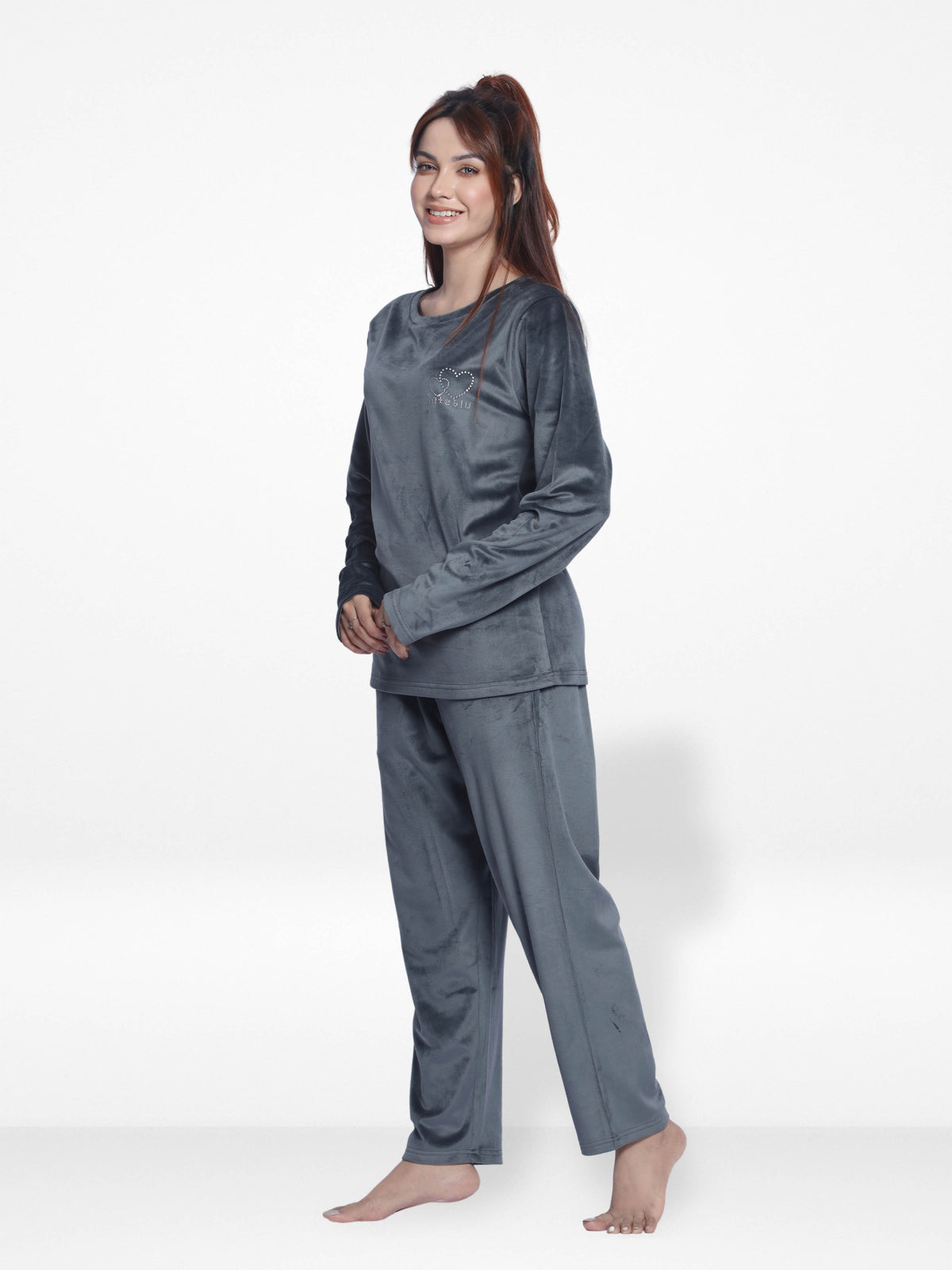 Women Velour Sleepwear Long Sleeve Pyjama Set