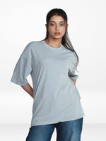 Unisex Drop Shoulder T-Shirt – Classic Solid Short Sleeve Acid wash Tee, Cotton Blend Comfortable Casual Wear- Light Blue