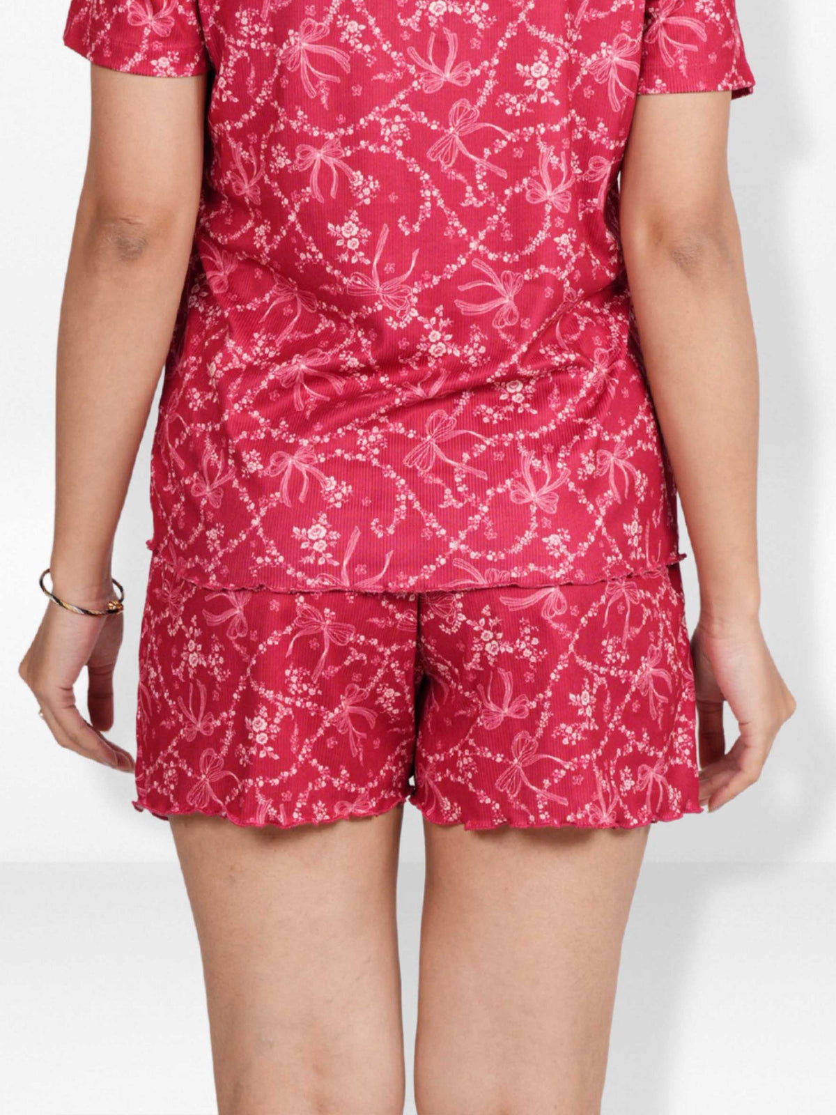Women’s Pajama Shorts | Printed Sleepwear Shorts | Soft Stretch Yummy Rib Fabric | Elastic Waist Lounge Shorts for Women - Crimson