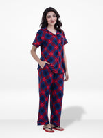 Women Red Checked Printed Suit Shirt & Pyjama Set , Night wear Dress Women's Printed Night Suit Set Shirt & Pyjama | Soft Nightwear Dress, 2 Piece Sleepwear for Women,