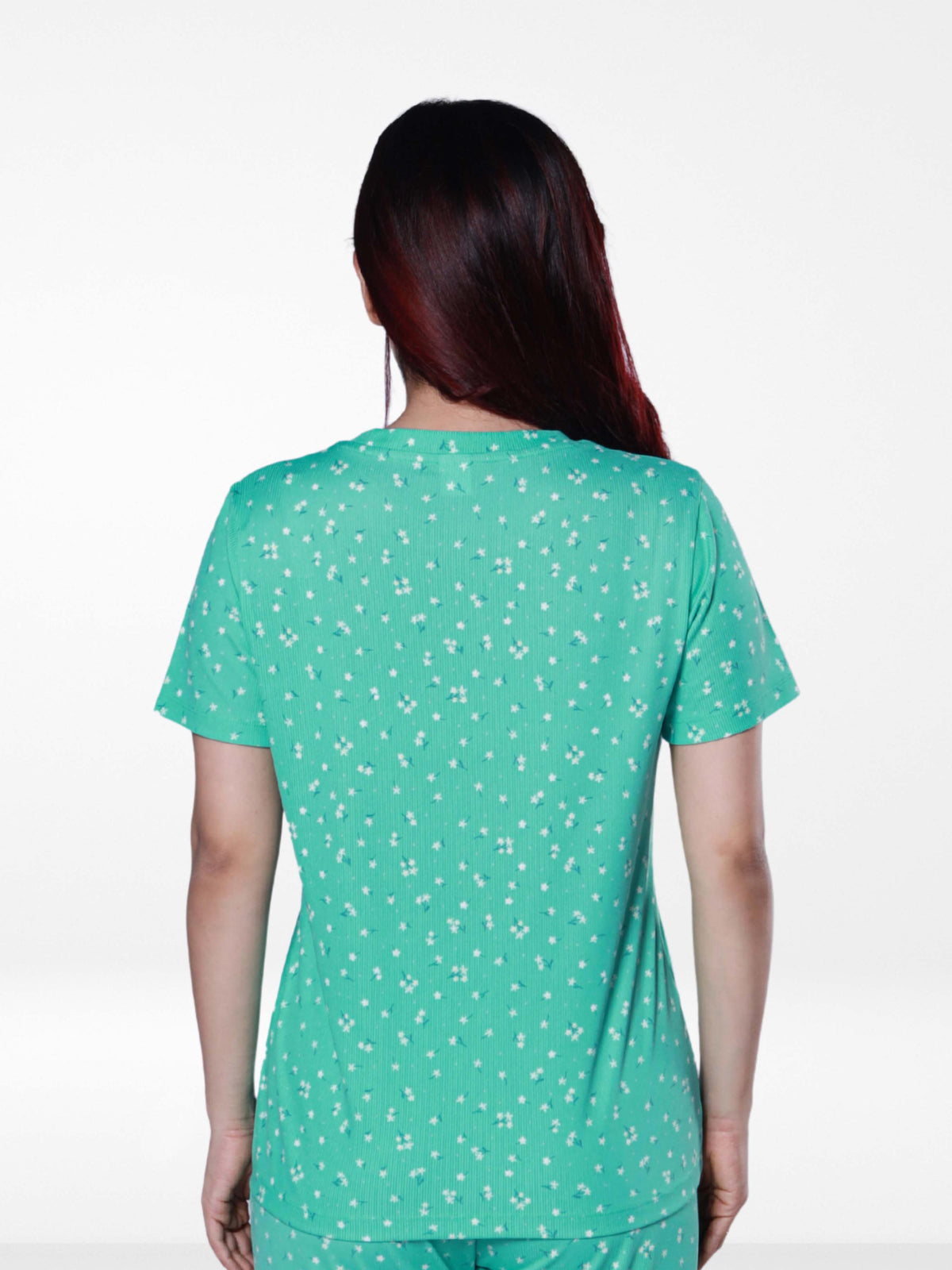 Women’s All Over Printed Short Sleeve Lounge Top | Soft Stretch Yummy Rib Fabric | Crew Neck Casual Sleepwear & Loungewear Top - F.Florida