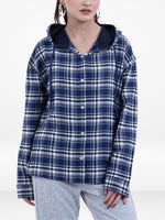 Women’s Plaid Cotton Flannel Hoodie – Long Sleeve Button-Up Shirt with Adjustable Drawstring Hood & Dual Pockets | Cozy Casual Wear for All Seasons