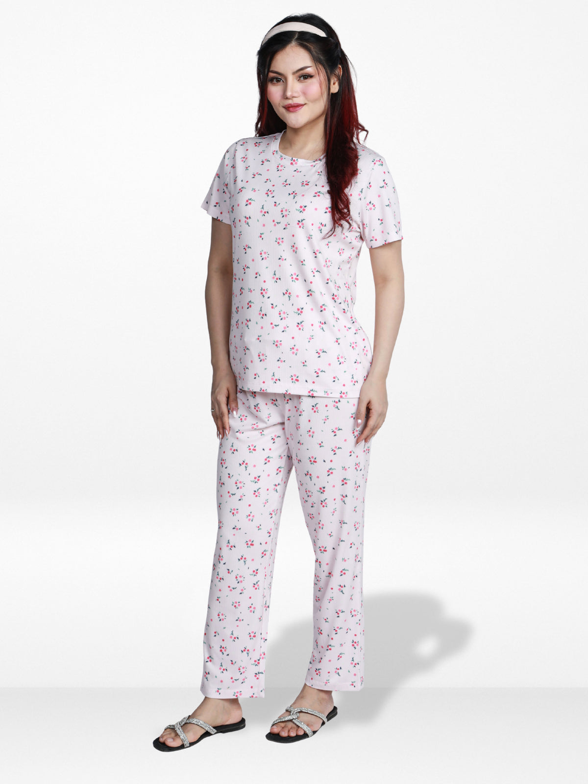 Women’s 2 Piece All Over Printed Loungewear Set – Short Sleeve Top & Pants | Casual Lounge Outfit, Soft Pajama Set, Summer Sleepwear for Women