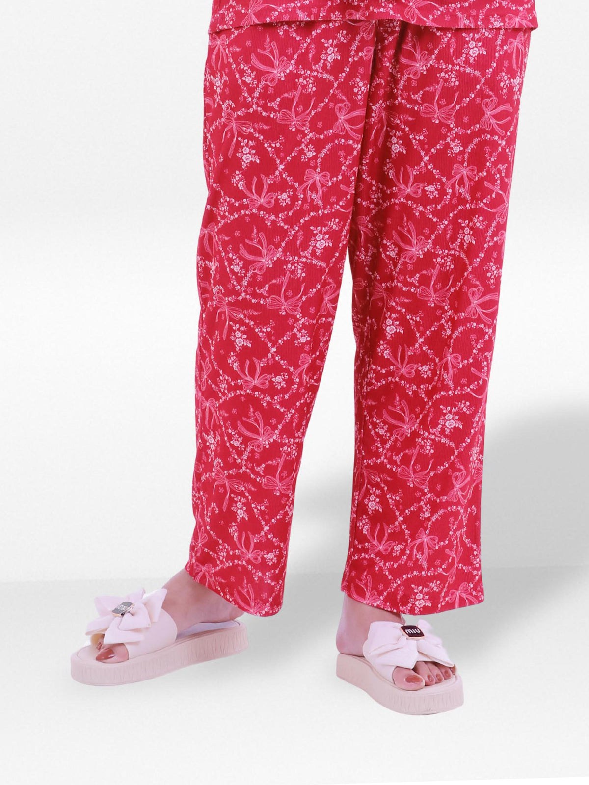 Women’s Printed Pajama Pants | Soft & Stretchy Sleepwear Trousers | Elastic Waist Lounge Pants | Yummy Rib Fabric - Crimson
