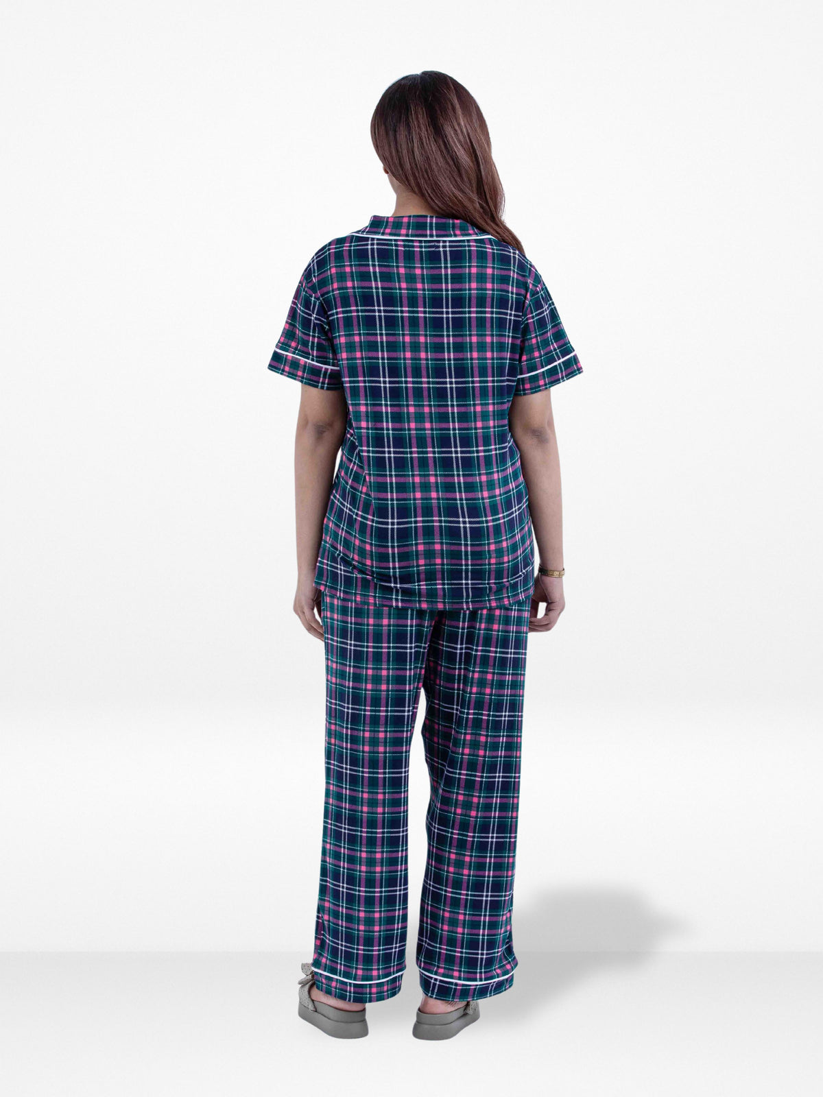 Women Green Plaid Printed Suit Shirt & Pyjama Set , Night wear Dress Women's Check Printed Night Suit Set Shirt & Pyjama | Soft Nightwear Dress, 2 Piece Sleepwear for Women,