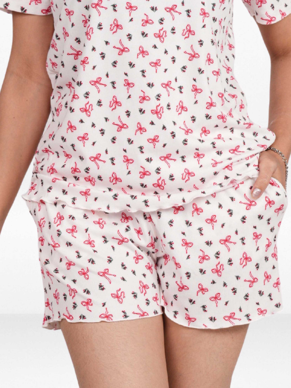 Women’s Pajama Shorts | Printed Sleepwear Shorts | Soft Stretch Yummy Rib Fabric | Elastic Waist Lounge Shorts for Women - Egret