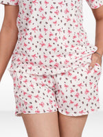 Women’s Pajama Shorts | Printed Sleepwear Shorts | Soft Stretch Yummy Rib Fabric | Elastic Waist Lounge Shorts for Women - Egret