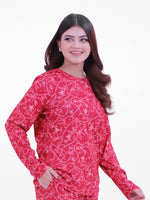 Women’s Long-Sleeve Crew Neck Pajama Top | All-Over Print Sleepwear Shirt | Soft & Stretchy Yummy Rib Fabric | Lounge Top - Crimson