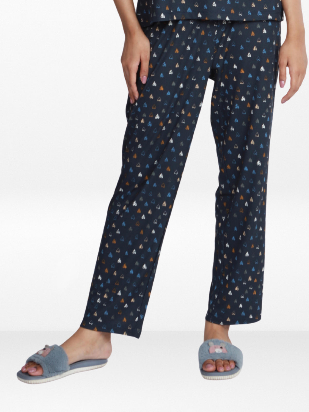 Women’s All Over Printed Lounge Pants | Soft Stretch Yummy Rib Fabric | Drawstring Waist Casual Sleepwear & Pajama Trousers - Navy