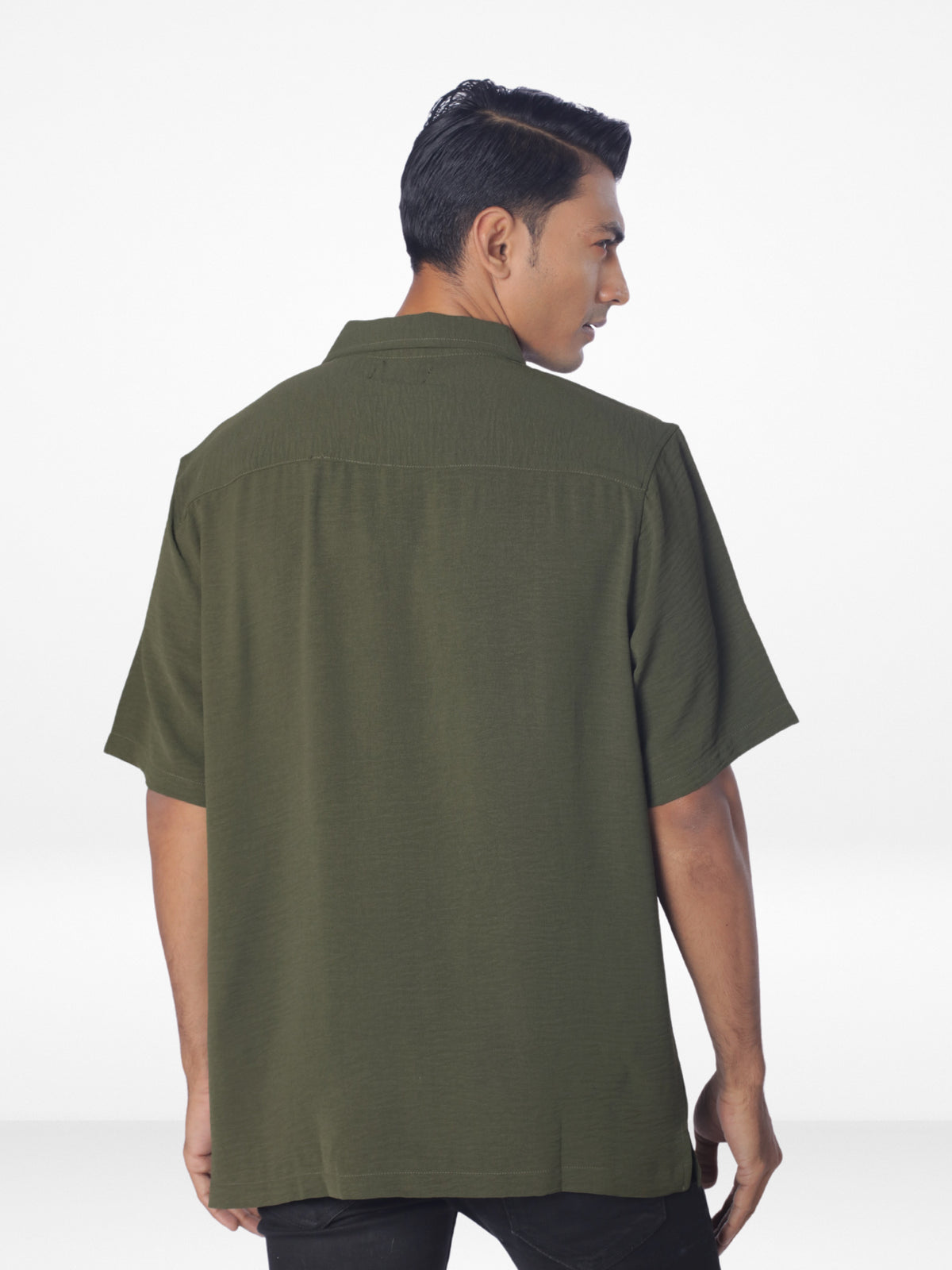 Men's Relaxed-Fit Half-Sleeve Casual Shirt| OLIVE