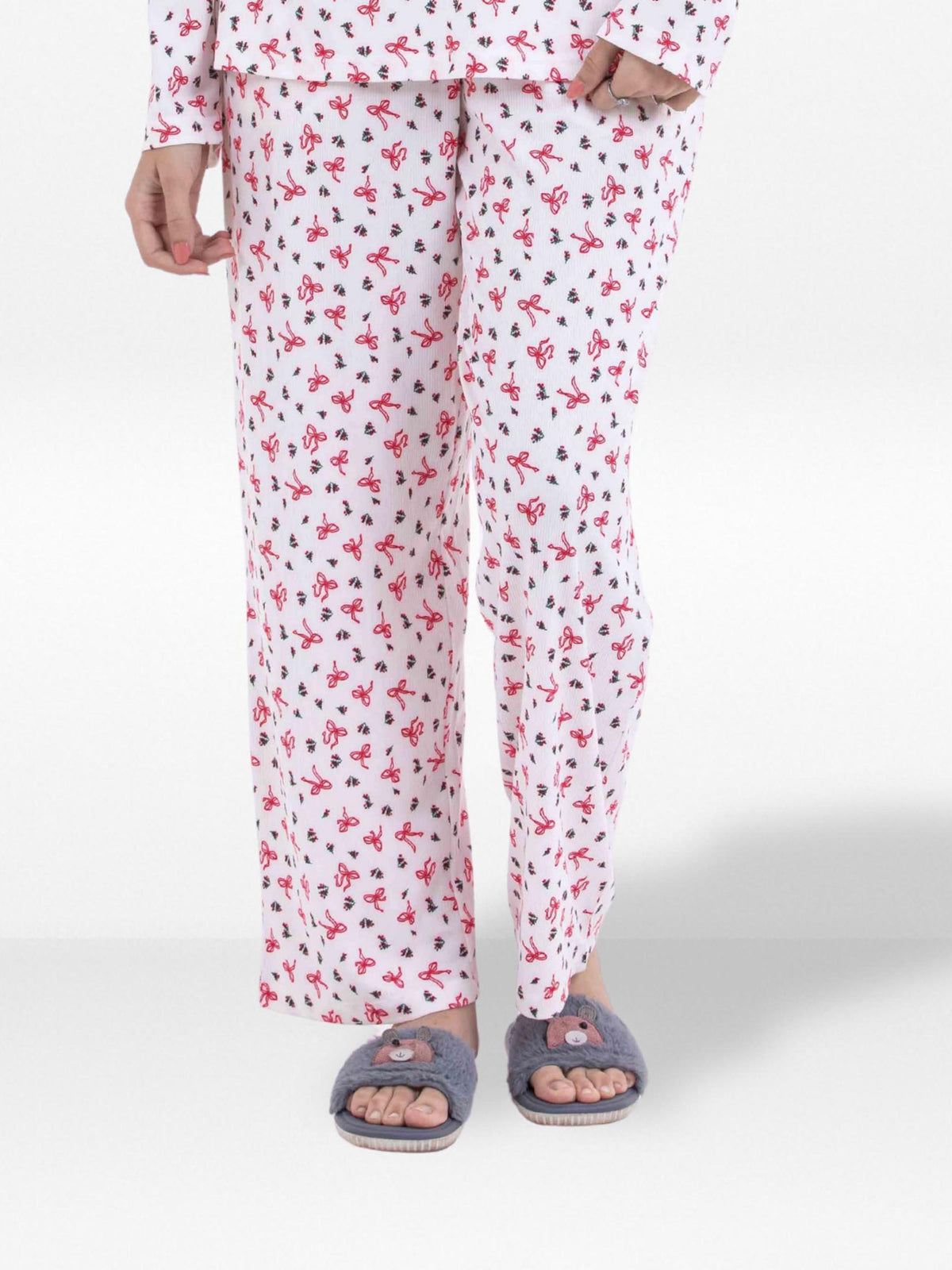 Women’s Printed Pajama Pants | Soft & Stretchy Sleepwear Trousers | Elastic Waist Lounge Pants | Yummy Rib Fabric - Egret
