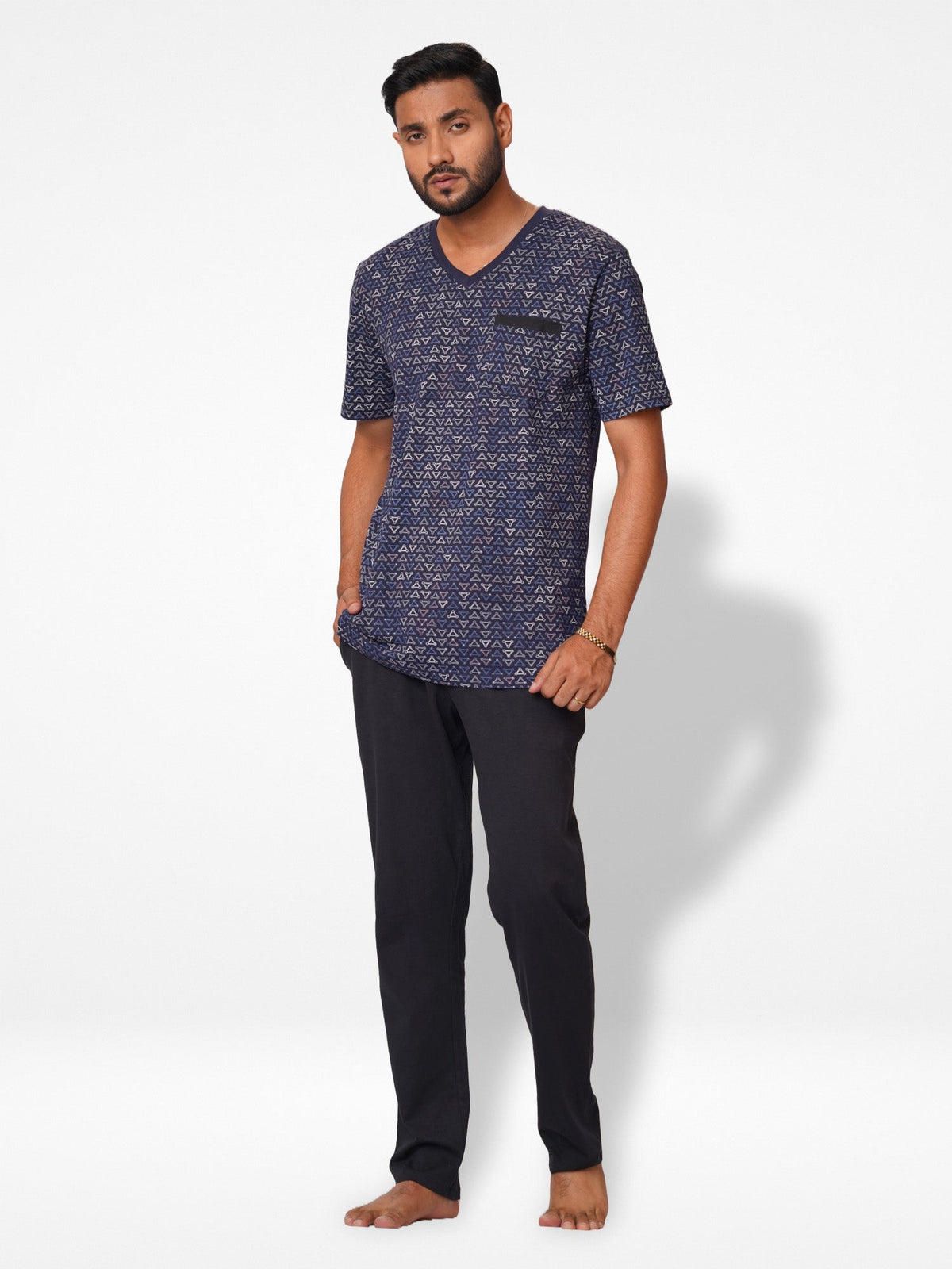 Men's AOP T-Shirt & Trouser Lounge Set Dark Blue