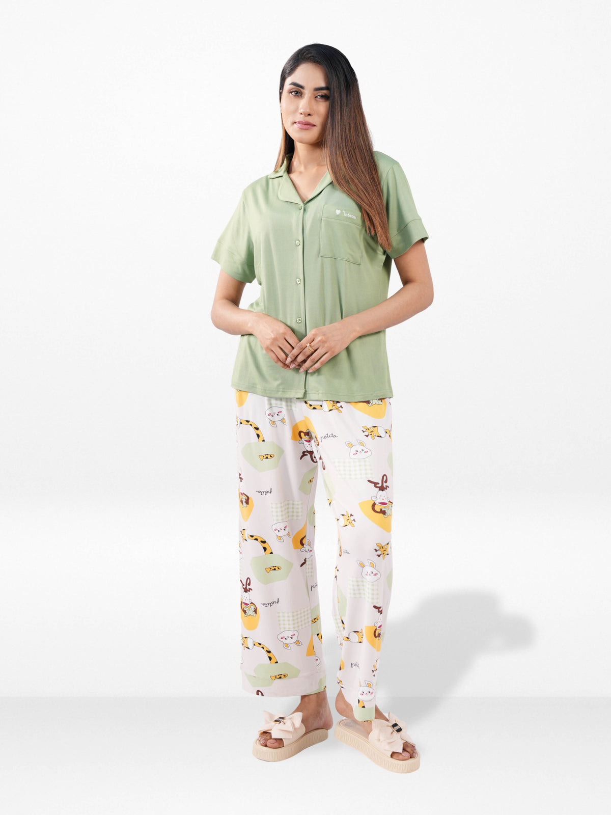 Women’s 2 Piece Printed Pajama Set – Shirt & Pyjama Nightwear | Soft Comfortable Sleepwear for Women