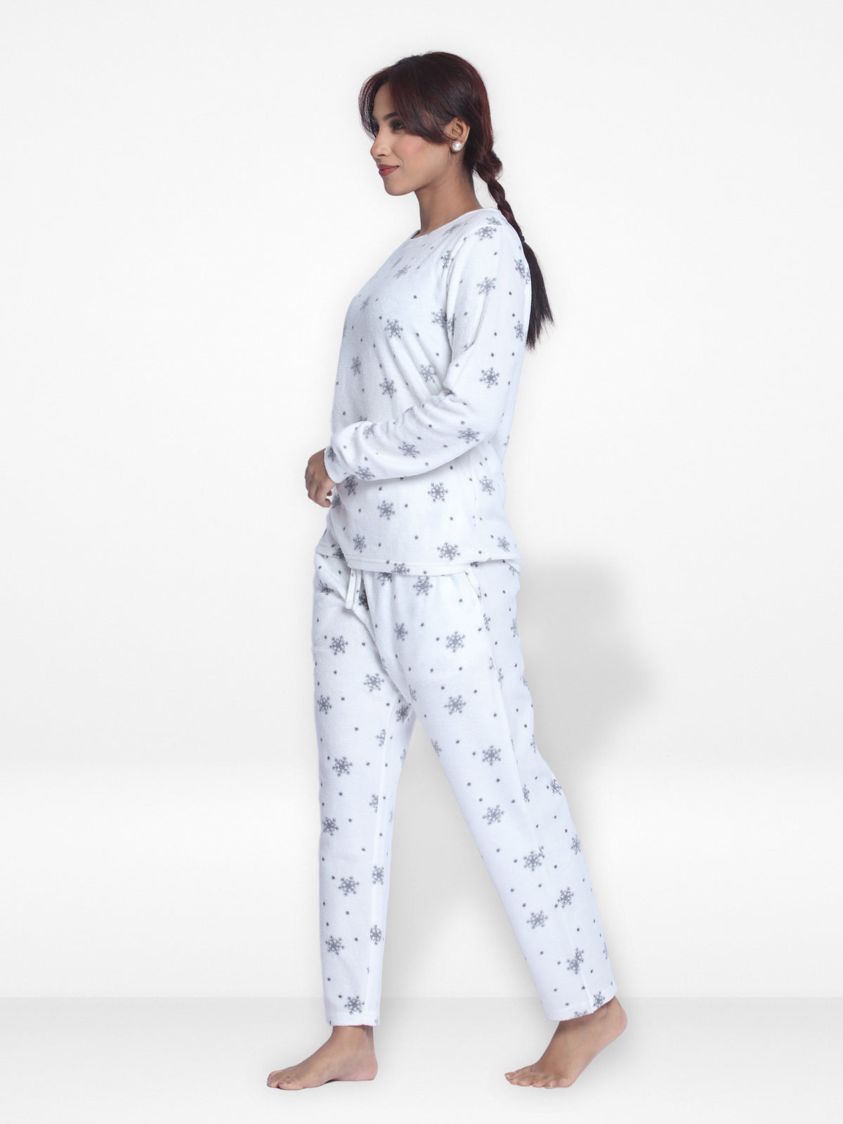 Women's Micro Polar Fleece Star Print Crew Neck Long Sleeve Pyjama Set
