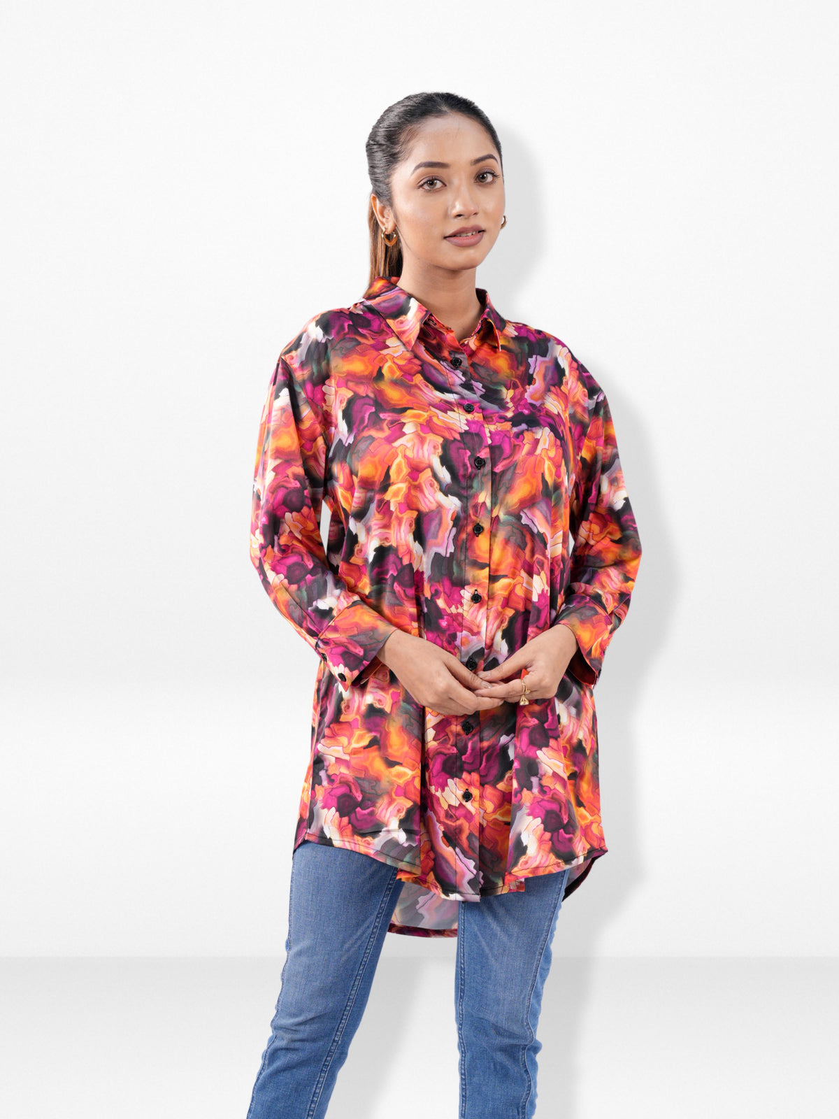 Women’s Floral All Over Printed Shirt – Long Sleeve Casual Blouse for Everyday & Office Wear