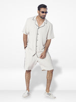 Men's Casual Short Sleeve Button Down Shirt & Short Pant Set |Beige