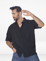 Men's Relaxed-Fit Half-Sleeve Casual Shirt| BLACK