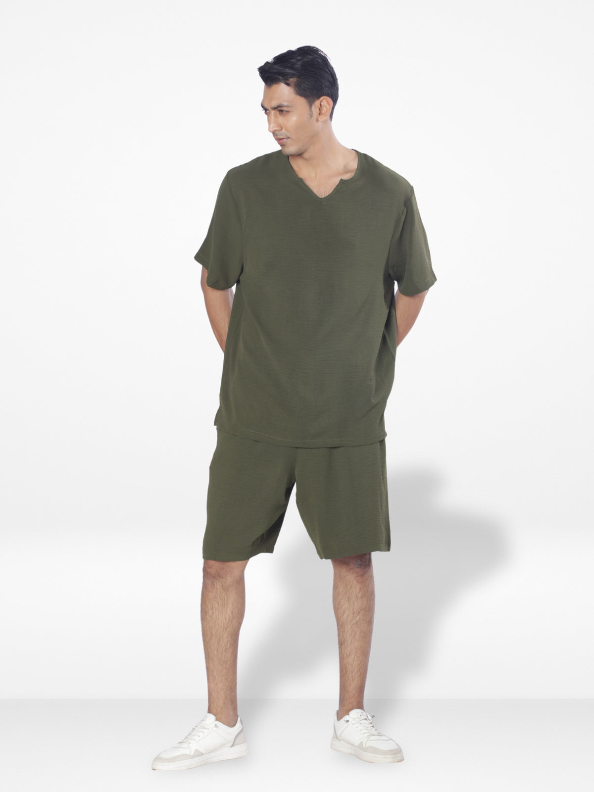 Men's Short Sleeve Shirt & Short Pant Set| Olive|