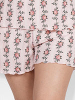 Women’s Pajama Shorts | Printed Sleepwear Shorts | Soft Stretch Yummy Rib Fabric | Elastic Waist Lounge Shorts for Women - Blushing Bride Rose