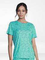 Women’s All Over Printed Short Sleeve Lounge Top | Soft Stretch Yummy Rib Fabric | Crew Neck Casual Sleepwear & Loungewear Top - Florida