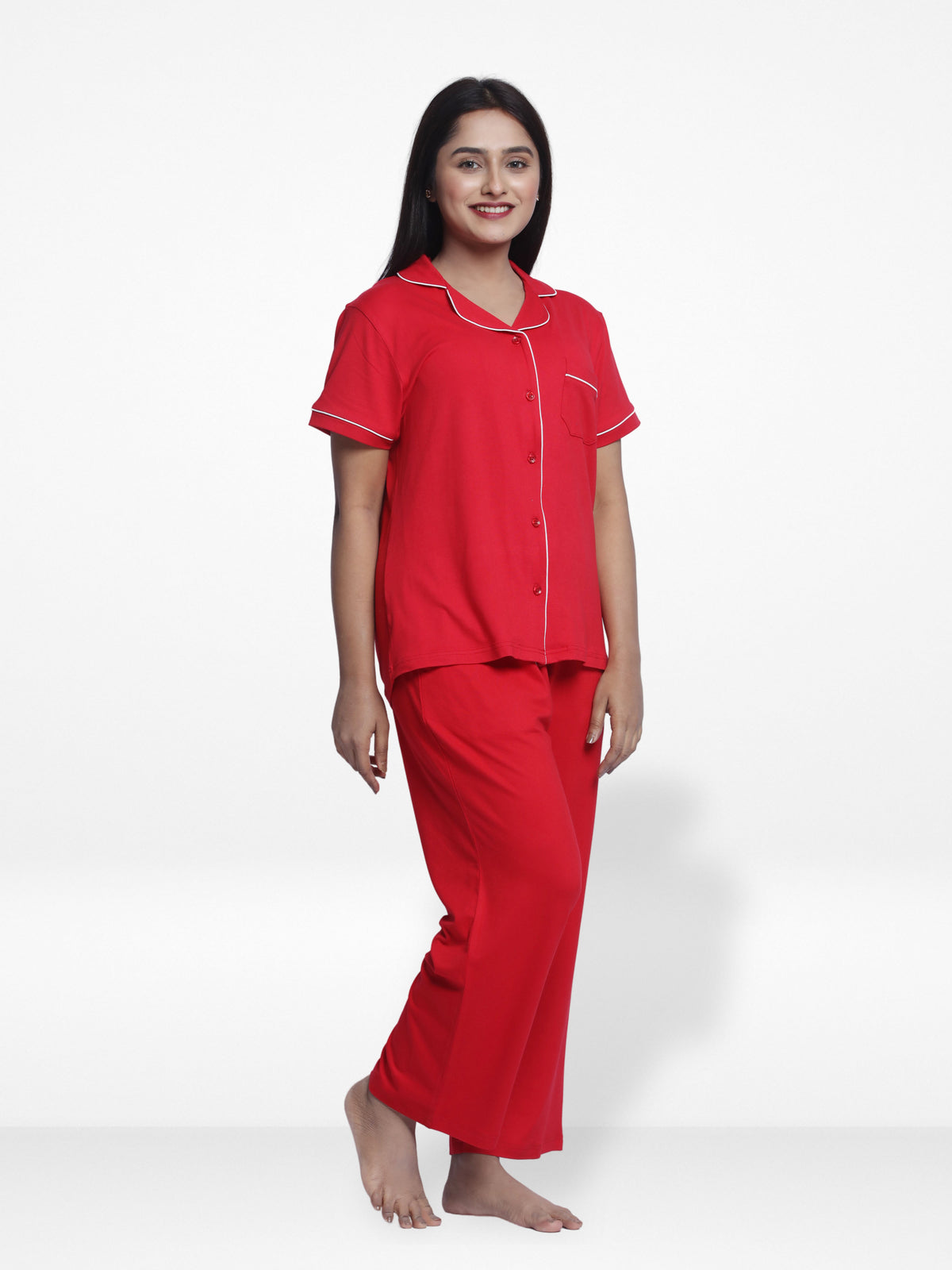 Women Solid Sleepwear Short Sleeve Pyjama Set