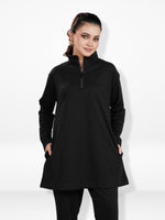 Women’s High Neck Half Zip Pullover Sweatshirt – Long Sleeve | Trendy Relaxed Fit