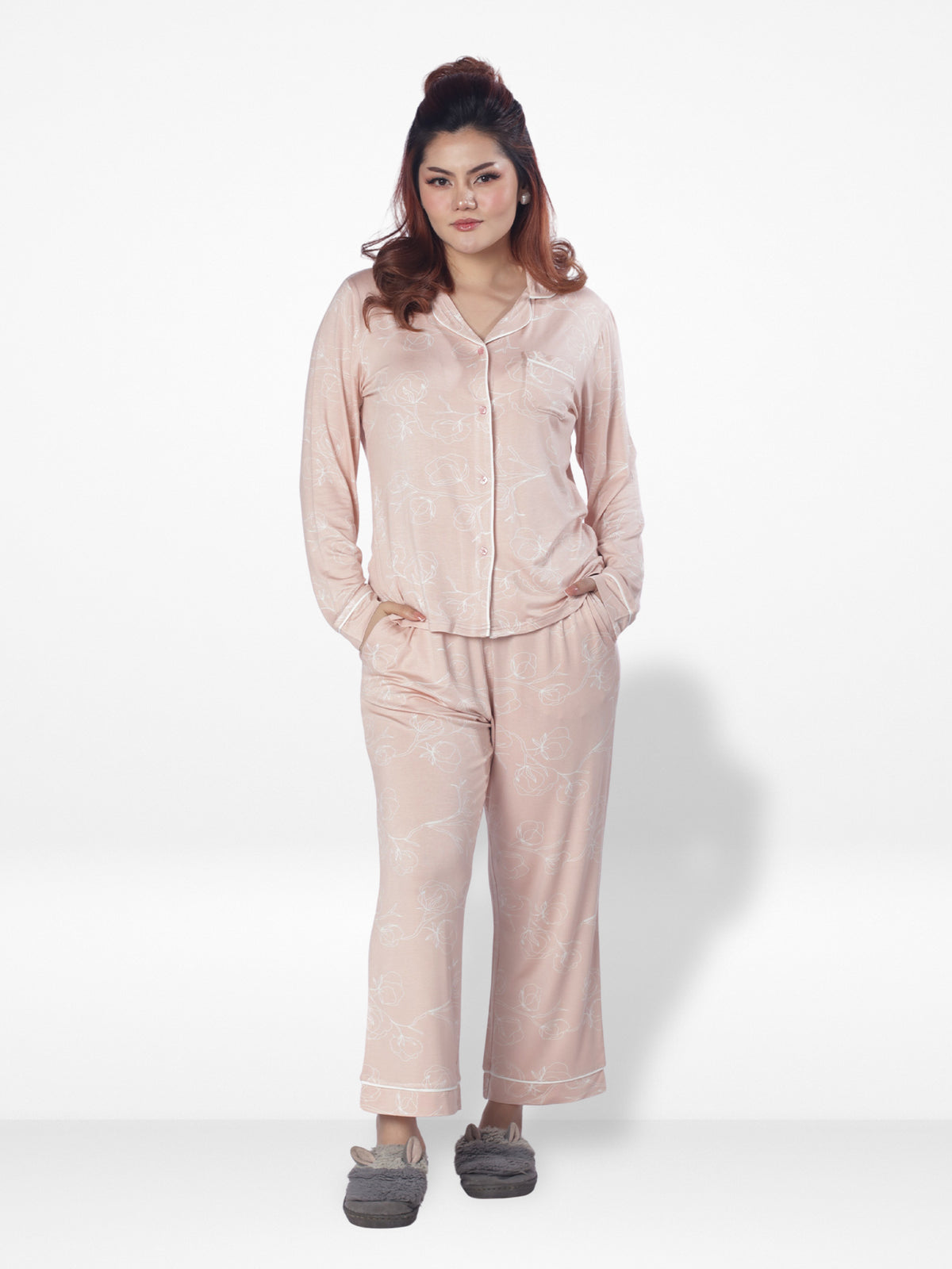 Women Printed Night Suit Set of Shirt & Pyjama, Night wear Dress| Long Sleeve