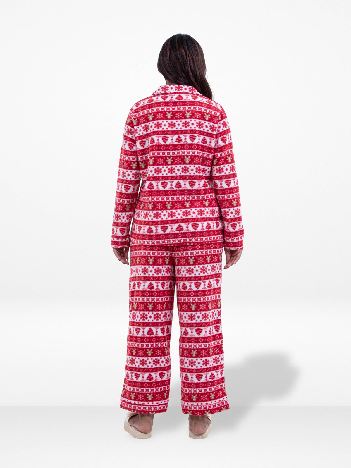 Women’s All Over Texture Printed Pyjama Set – Micro Polar Fleece Notch-Collar, Long Sleeve 2-Piece Sleepwear, Soft & Warm Nightwear