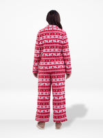 Women’s All Over Texture Printed Pyjama Set – Micro Polar Fleece Notch-Collar, Long Sleeve 2-Piece Sleepwear, Soft & Warm Nightwear