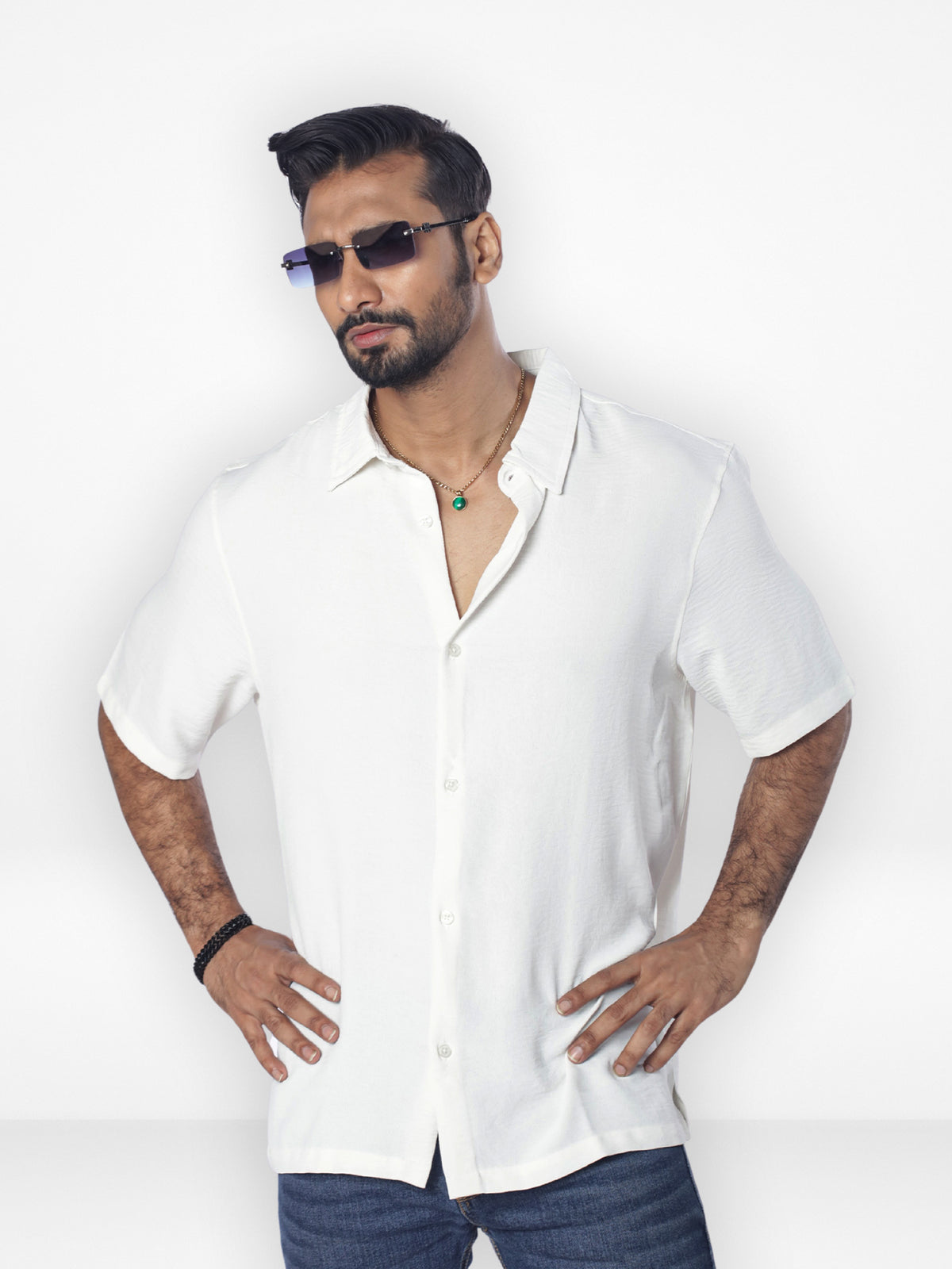 Men's Relaxed-Fit Half-Sleeve Casual Shirt| OFF WHITE