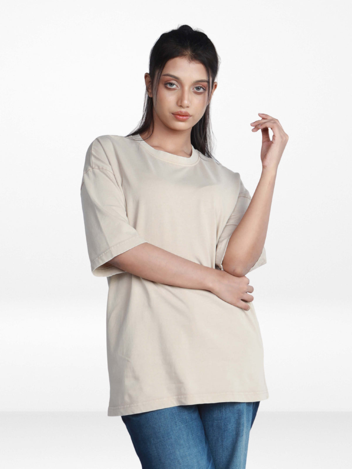 Unisex Drop Shoulder T-Shirt – Classic Solid Short Sleeve Acid wash Tee, Cotton Blend Comfortable Casual Wear - Beige