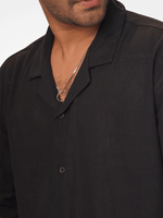 Men's Half-Sleeve Relaxed-Fit Casual Cuban Collar Shirt Black